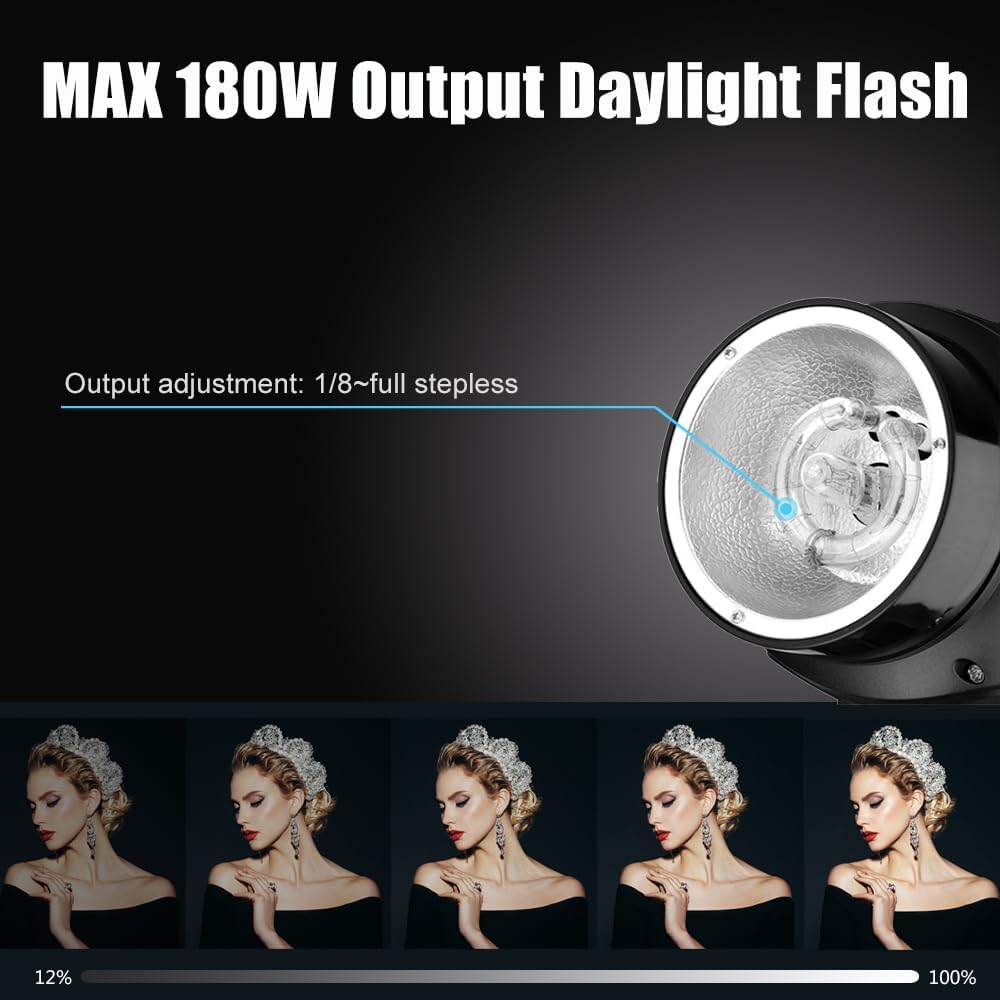 Godox Professional Studio Flash Kit for Photography, Strobe Lights Softbox Lighting Kit, 2x180W 5600K Compact Monolights with Flash Trigger, Softbox, Light Stands - Image 2