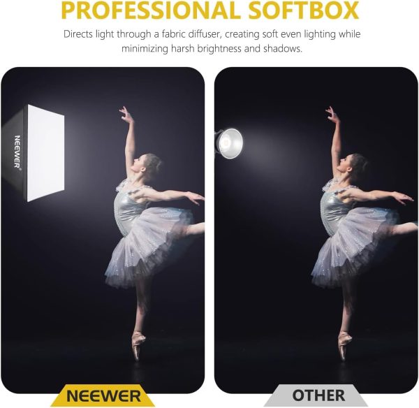 NEEWER 700W Equivalent Softbox Lighting Kit, 2Pack UL Certified 5700K LED Lighting Bulbs, 24x24 inches Softboxes with E26 Socket, Photography Continuous Lighting Kit Photo Studio Equipment - Image 5