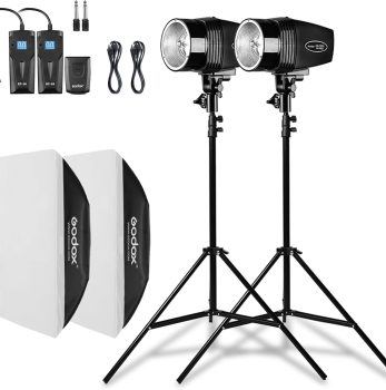 Godox Professional Studio Flash Kit for Photography, Strobe Lights Softbox Lighting Kit, 2x180W 5600K Compact Monolights with Flash Trigger, Softbox, Light Stands