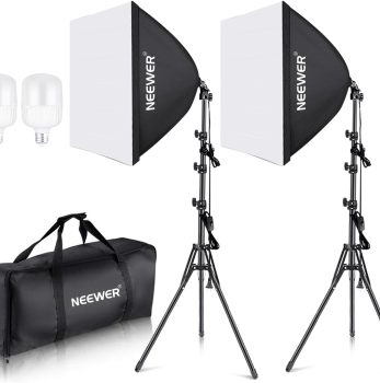NEEWER 700W Equivalent Softbox Lighting Kit, 2Pack UL Certified 5700K LED Lighting Bulbs, 24×24 inches Softboxes with E26 Socket, Photography Continuous Lighting Kit Photo Studio Equipment
